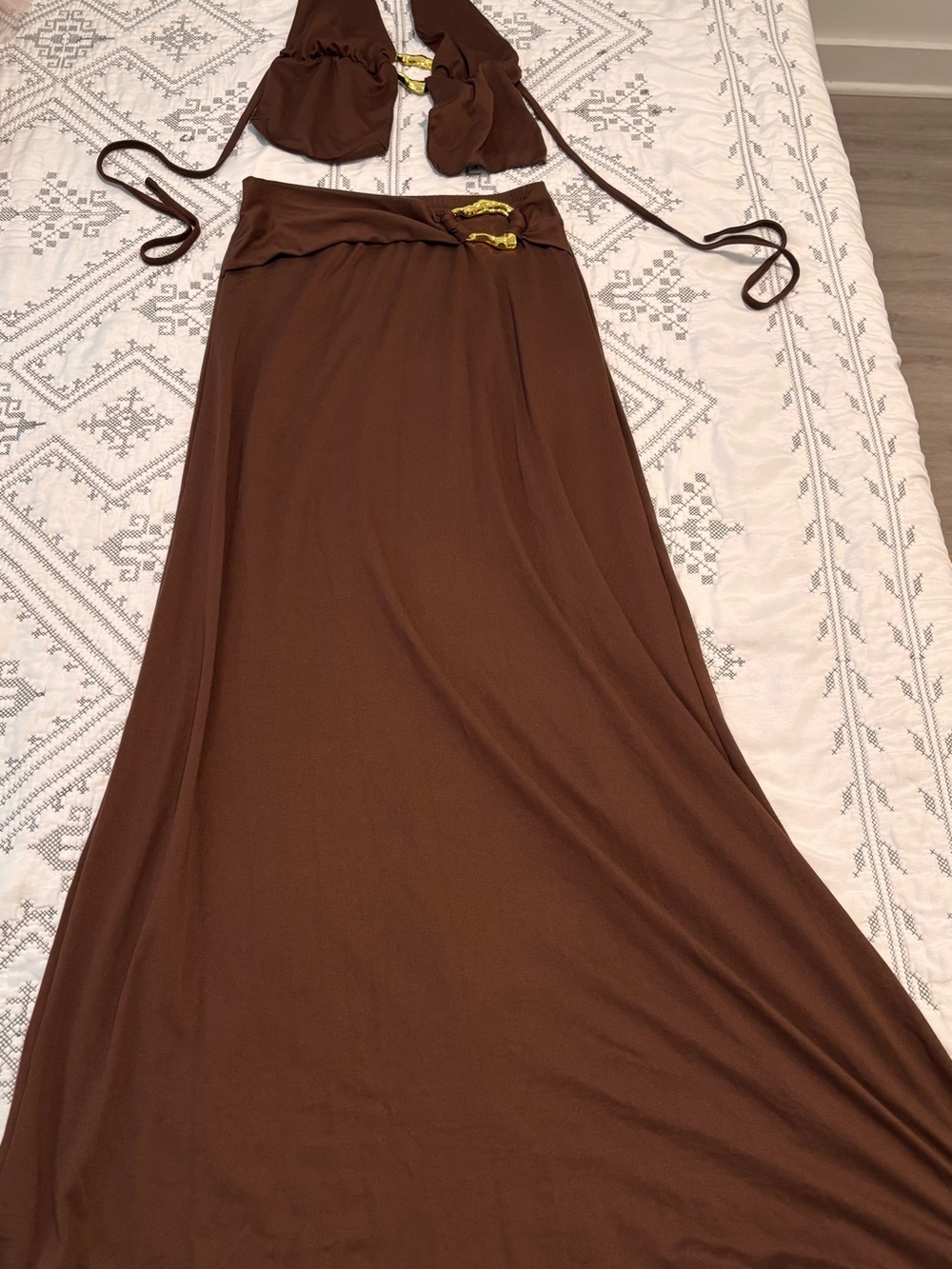 Brown Women's Maxi Set with Gold Accent